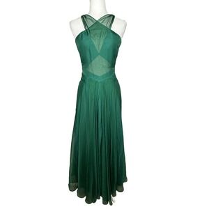 Fame and Partners Emerald Green Maxi Dress Formal Gown Open Back US 2 UK 6‎